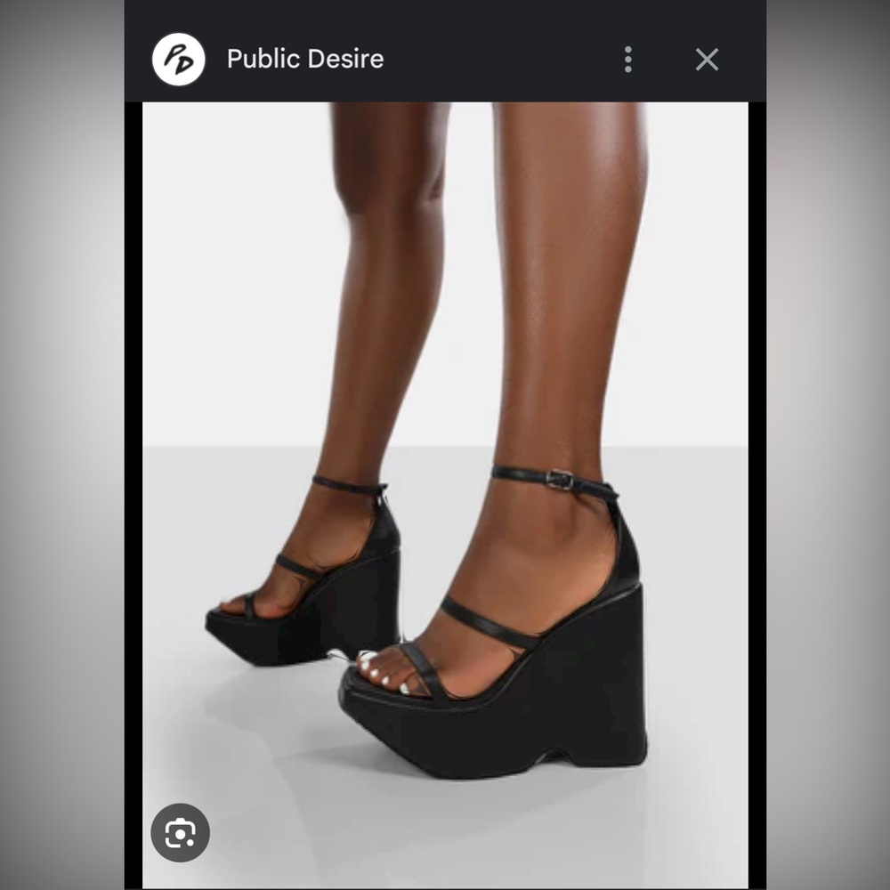 BRAND NEW NEVER WORN DUKE BLACK STRAPPY SQUARE TOE PLATFORM WEDGE HEEL SIZE 7.5